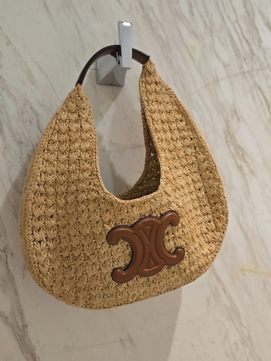 Celine Handbags - CELINE CLASSIC PANIER HOBO BAG IN RAFFIA AND CALFSKIN